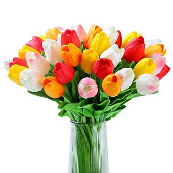 20 Tulips Artificial Flowers Pu Real Touch Spring Decor