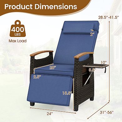 Gymax Patio Rattan Lounge Chair PE Wicker Recliner Chair w/ Adjustable Backrest & Footrest