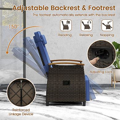 Gymax Patio Rattan Lounge Chair PE Wicker Recliner Chair w/ Adjustable Backrest & Footrest