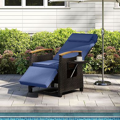 Gymax Patio Rattan Lounge Chair PE Wicker Recliner Chair w/ Adjustable Backrest & Footrest