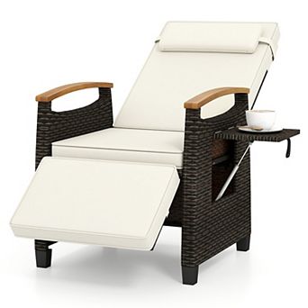 Gymax Patio Rattan Lounge Chair PE Wicker Recliner Chair w/ Adjustable Backrest & Footrest