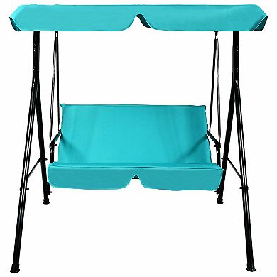 Gymax Blue Outdoor Swing Canopy Patio Swing Chair 2-Person Canopy Hammock