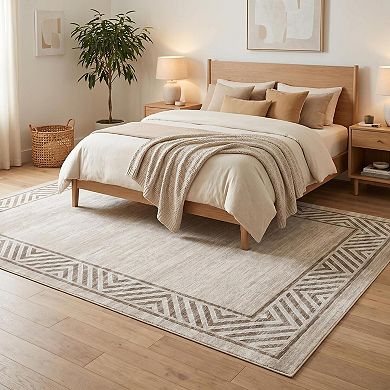 Fashionwu Modern Geometric Border Rug Low Pile Non Slip Washable Soft Carpet Thin Mat