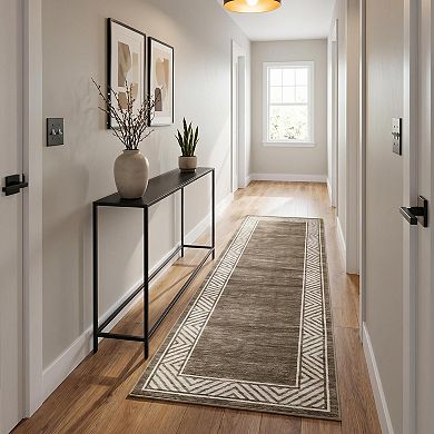 Fashionwu Modern Geometric Border Rug Low Pile Non Slip Washable Soft Carpet Thin Mat