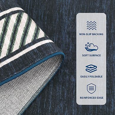 Fashionwu Modern Geometric Border Rug Low Pile Non Slip Washable Soft Carpet Thin Mat