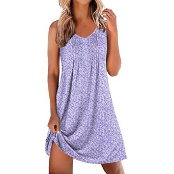 Ekouaer Cotton Nightgowns Night Gown Tank Sleep Shirts Pleated Night Shirts V Neck Chemise