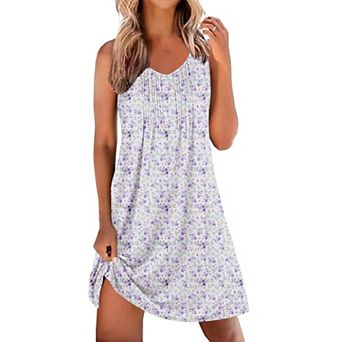 Ekouaer Cotton Nightgowns Night Gown Tank Sleep Shirts Pleated Night Shirts V Neck Chemise