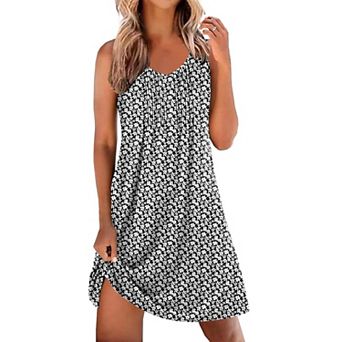 Ekouaer Cotton Nightgowns Night Gown Tank Sleep Shirts Pleated Night Shirts V Neck Chemise
