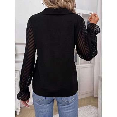 Women Long Sleeve Blouse V Neck Elegant Shirt
