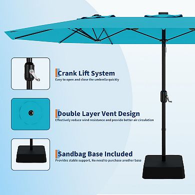 Double Sided Patio Umbrella with Base Crank Lift Outdoor Sun Shade for Garden