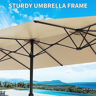 Double Sided Patio Umbrella with Base Crank Lift Outdoor Sun Shade for Garden