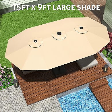 Double Sided Patio Umbrella with Base Crank Lift Outdoor Sun Shade for Garden