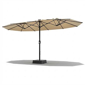Double Sided Patio Umbrella with Base Crank Lift Outdoor Sun Shade for Garden
