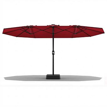 Double Sided Patio Umbrella with Base Crank Lift Outdoor Sun Shade for Garden