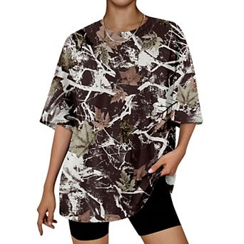 Unisex Leaf Print Oversized T-Shirt Casual Short Sleeve Streetwear Crew Neck Tee for Men Women Tops