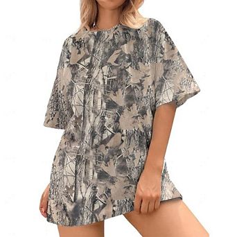 Unisex Leaf Print Oversized T-Shirt Casual Short Sleeve Streetwear Crew Neck Tee for Men Women Tops