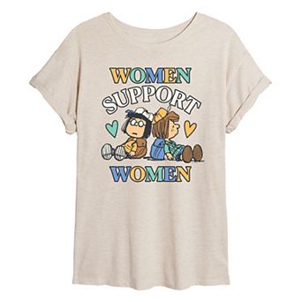 Juniors' Peanuts Women Support Women Oversized Graphic Tee