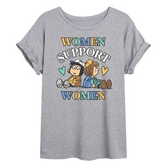 Juniors' Peanuts Women Support Women Oversized Graphic Tee