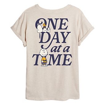 Juniors' Peanuts One Day at a Time Oversized Graphic Tee