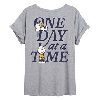 Juniors' Peanuts One Day at a Time Oversized Graphic Tee
