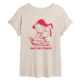 Juniors' Peanuts Lucy & Snoopy Girl's Best Friend Oversized Graphic Tee