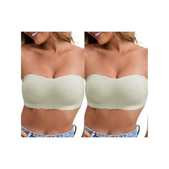 2 Packs Women's Floral Lace Strapless Wireless Tube Bras Anti-Slip Push Up Soft Padded Bandeau