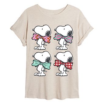 Juniors' Peanuts Snoopy Bowtie Patterns Oversized Graphic Tee