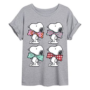 Juniors' Peanuts Snoopy Bowtie Patterns Oversized Graphic Tee