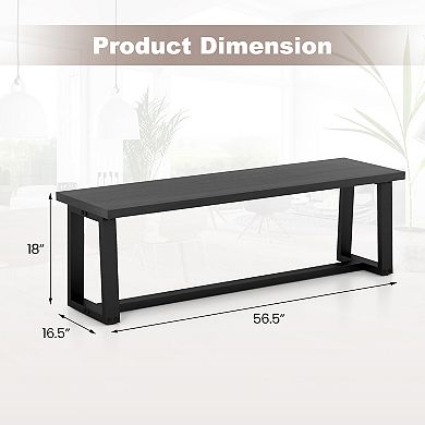 Gymax Set of 2 56.5"L Wood Dining Bench Metal Frame w/ Adjustable Footpads Entryway Black