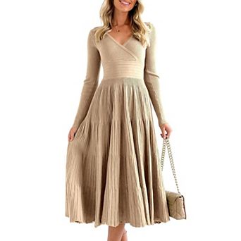 Women's Wrap Pleated Knit Midi Dress