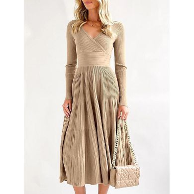 Women's Wrap Pleated Knit Midi Dress