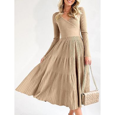 Women's Wrap Pleated Knit Midi Dress