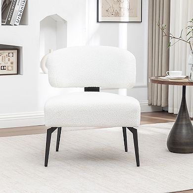 SEYNAR Modern Armless Faux Sherpa Accent Chair with Metal Legs