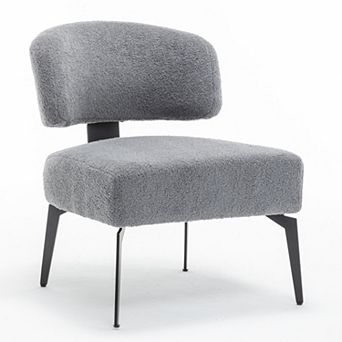 SEYNAR Modern Armless Faux Sherpa Accent Chair with Metal Legs