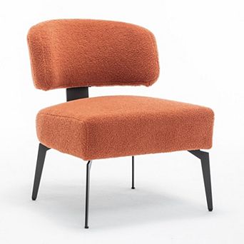 SEYNAR Modern Armless Faux Sherpa Accent Chair with Metal Legs