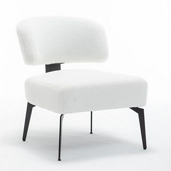 SEYNAR Modern Armless Faux Sherpa Accent Chair with Metal Legs