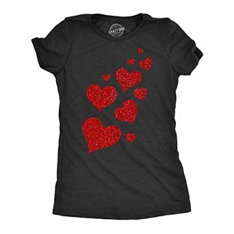 Womens Glitter Hearts T Shirt Cute Valentines Day Red Heart Graphic Novelty Tee for Ladies
