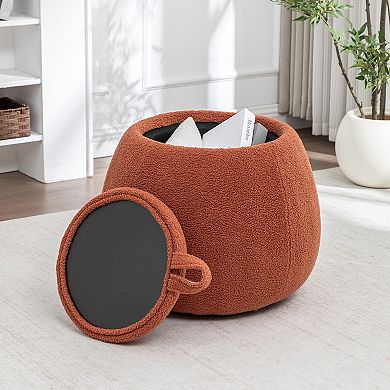 SEYNAR 25" Faux Sherpa Round Storage Ottoman - Large Cozy Bouclé Footrest Stool