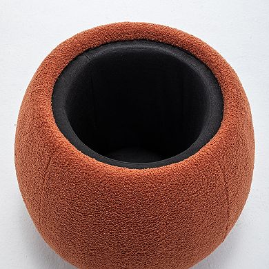 SEYNAR 25" Faux Sherpa Round Storage Ottoman - Large Cozy Bouclé Footrest Stool