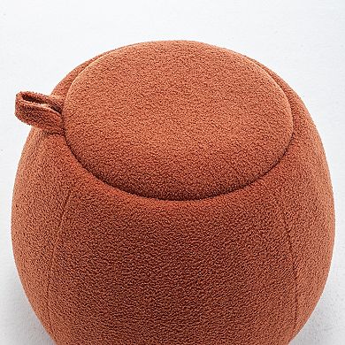 SEYNAR 25" Faux Sherpa Round Storage Ottoman - Large Cozy Bouclé Footrest Stool