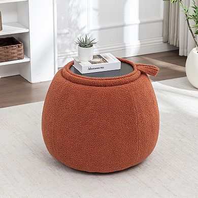 SEYNAR 25" Faux Sherpa Round Storage Ottoman - Large Cozy Bouclé Footrest Stool