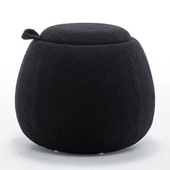 SEYNAR 25" Faux Sherpa Round Storage Ottoman - Large Cozy Bouclé Footrest Stool