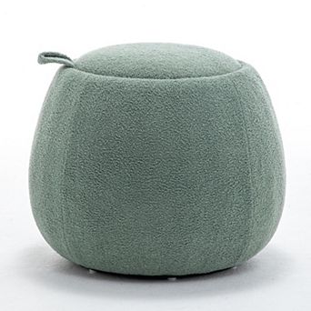 SEYNAR 25" Faux Sherpa Round Storage Ottoman - Large Cozy Bouclé Footrest Stool