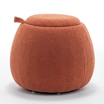 SEYNAR 25" Faux Sherpa Round Storage Ottoman - Large Cozy Bouclé Footrest Stool