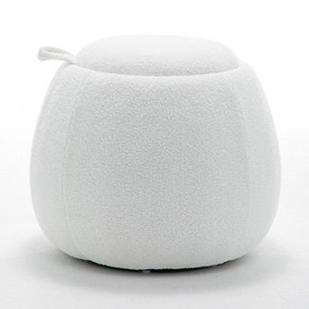 SEYNAR 25" Faux Sherpa Round Storage Ottoman - Large Cozy Bouclé Footrest Stool