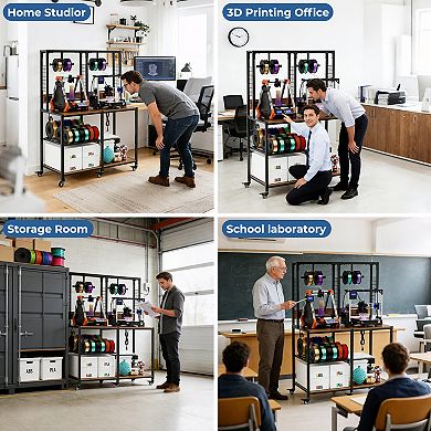 Double 3D Printer Stand with Filament Storage, Metal T-Type Holder with Wheels for Office