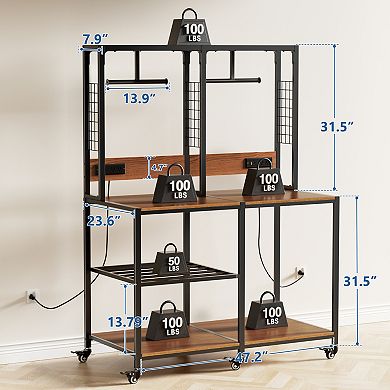 Double 3D Printer Stand with Filament Storage, Metal T-Type Holder with Wheels for Office