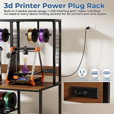 Double 3D Printer Stand with Filament Storage, Metal T-Type Holder with Wheels for Office