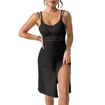 Womens Swimwear Cover Ups Summer Crochet Hollow Out Knit Bathing Suit Beach Dresses