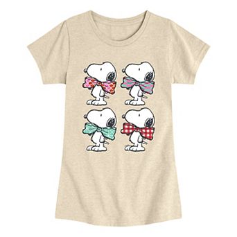Girls 7-16 Peanuts Snoopy Bowtie Patterns Grid Graphic Tee